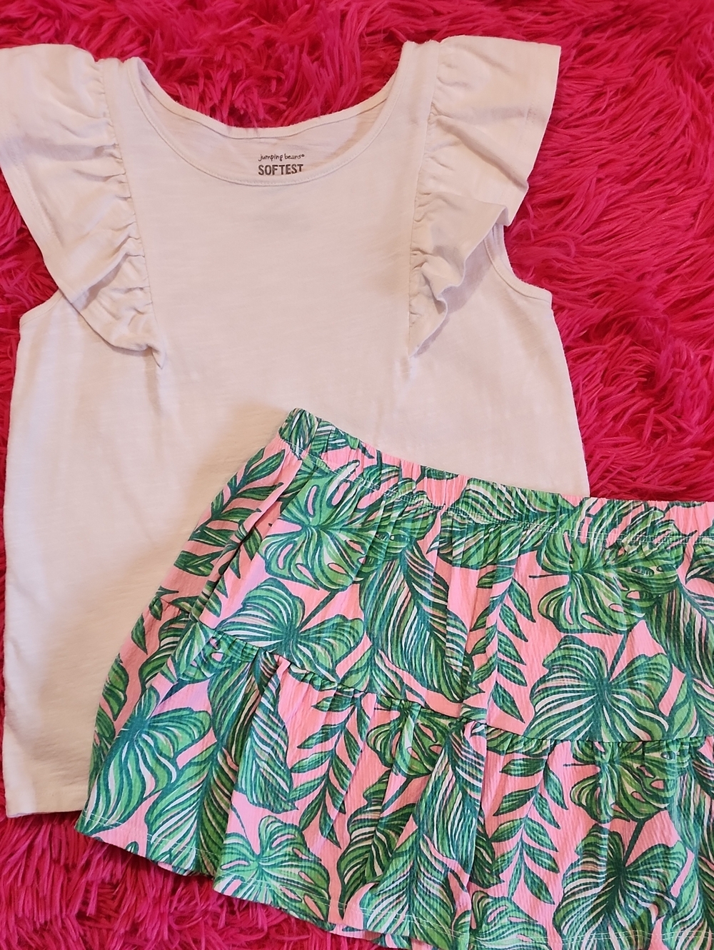 Tommy Bahama Green Tropical Skirt With Jumping Beans Mismatched Top - Kids